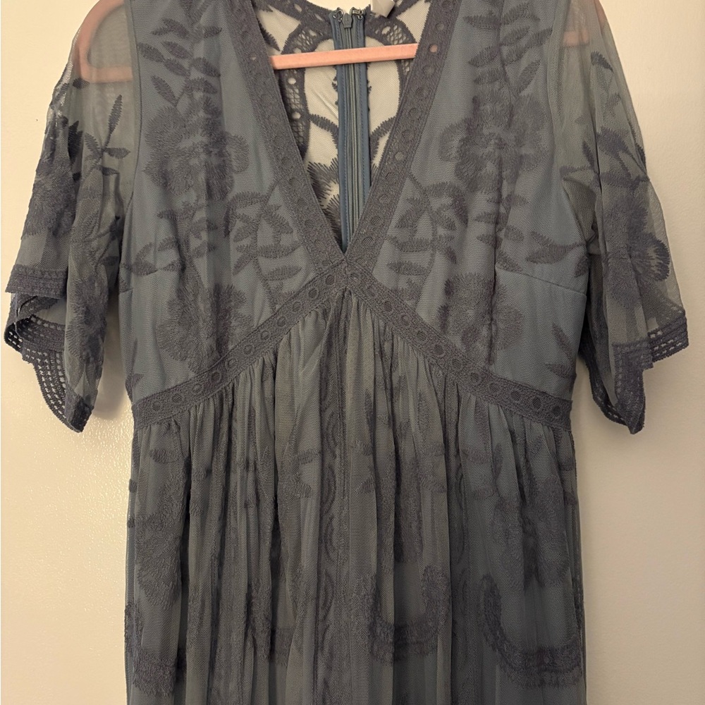Pinkblush Gray Floral Lace Midi Dress
